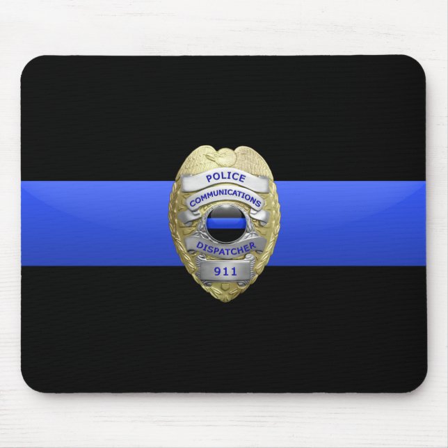 Tapis De Souris Mince Ligne Bleue Police Dispatcher Badge Souris P (Devant)