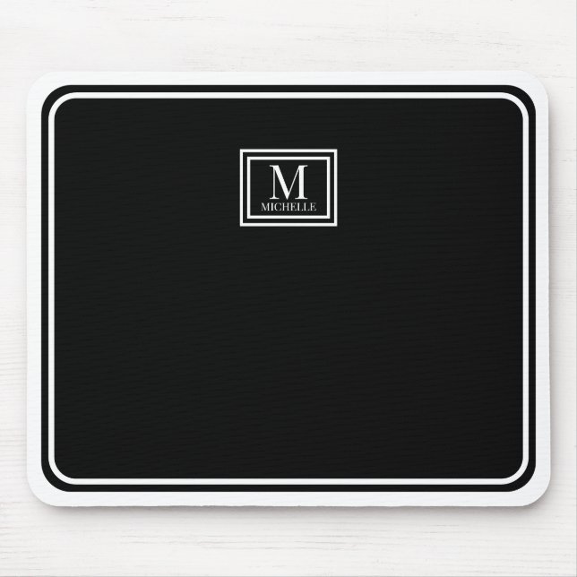 Tapis De Souris Minimalist Chic Black Monogram Double Boarder (Devant)