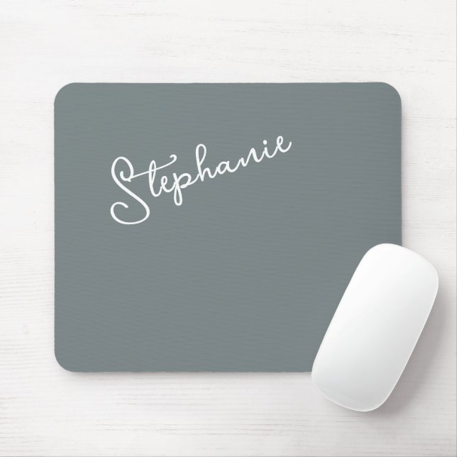 Tapis De Souris Minimalist Gray Personalized Script Name Office  (Avec souris)