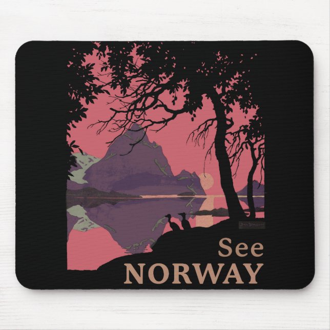 Tapis De Souris Minimalist Norway Sunset Poster - Mountain Fjord (Devant)