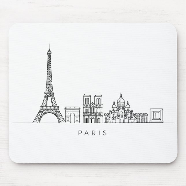 Tapis De Souris Minimalist Paris Skyline Line Art (Devant)