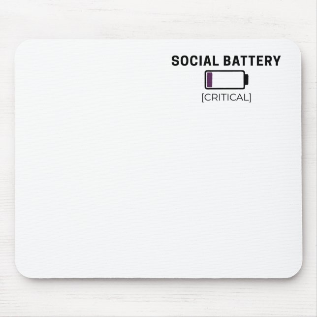 Tapis De Souris Minimalist Social Battery Low Typography  (Devant)