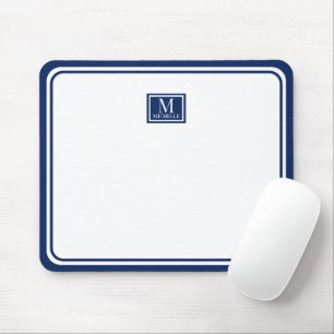 Tapis De Souris Minimaliste Chic Monogramme Double Bordure Bleu Ma