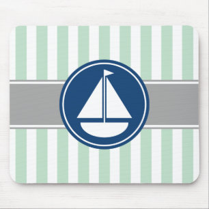 Tapis De Souris Mint Green Nautique Stripes de voilier