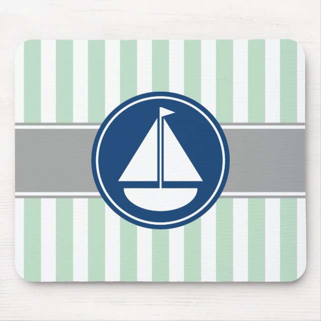 Tapis De Souris Mint Green Nautique Stripes de voilier (Devant)
