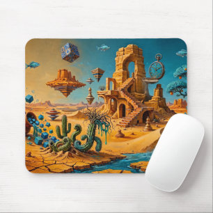 Tapis De Souris Mirage du désert Ocbre Orange Bleu sarcelle