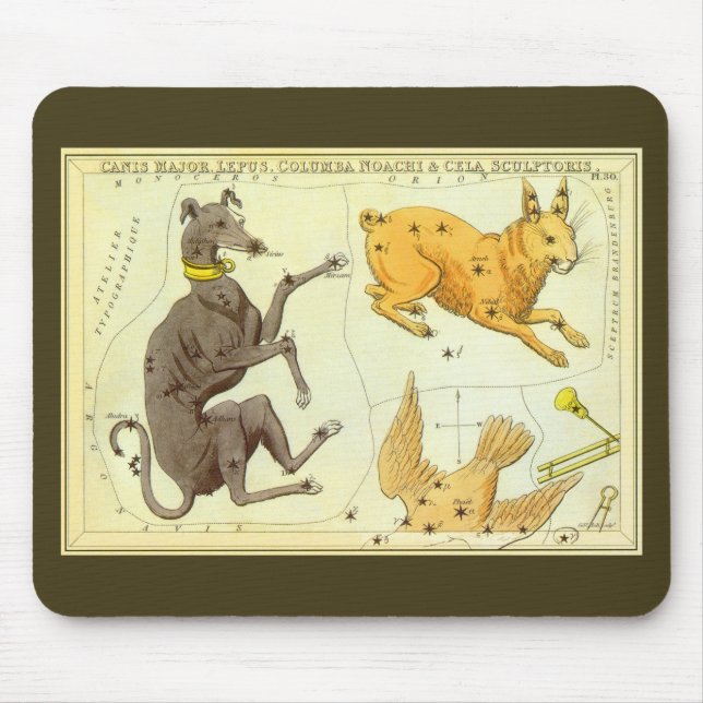 Tapis De Souris Miroir d'Urania, Carte céleste astronomique vintag (Devant)