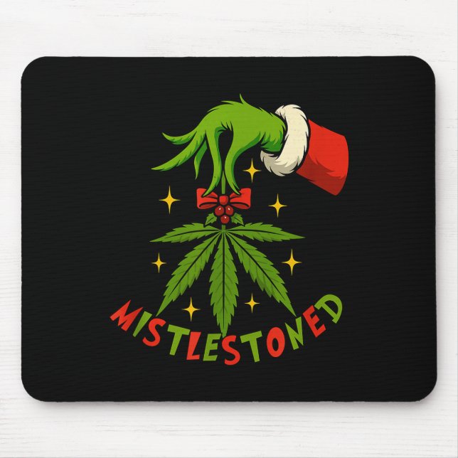 Tapis De Souris Mistlestoned Weed Leaf Funny Stoner Christmas  (Devant)