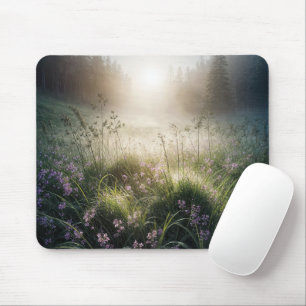 Tapis De Souris Misty Morning Meadow Avec Fleurs sauvages
