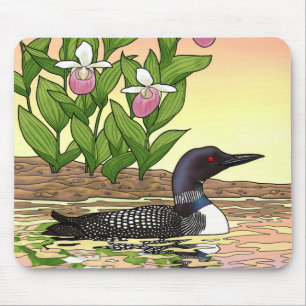 Tapis De Souris MN State Bird Flower Loon Lady Slipper