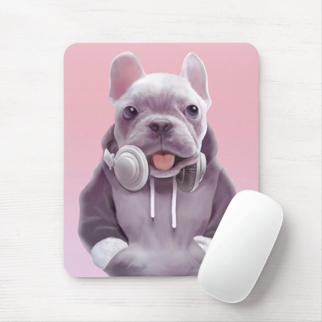 Tapis De Souris Mode DJ activé : Chien bouledogue français cool av (Avec souris)