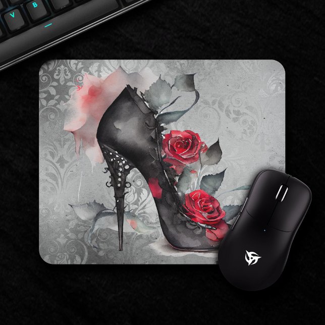Tapis De Souris Mode gothique Spike Stiletto et Red Rose Splash (Créateur téléchargé)