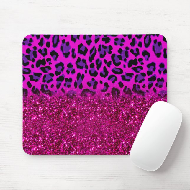 Tapis De Souris Mode moderne rose violet Parties scintillant Leopa (Avec souris)
