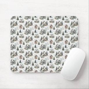 Tapis De Souris Modèle de Chute de Neige de Cottage d'Hiver