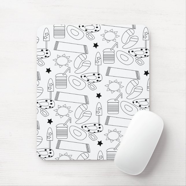 Tapis De Souris Modèle de contours sur le thème de la plage d'été (Avec souris)