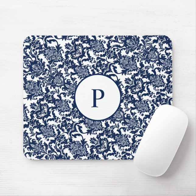 Tapis De Souris Modèle de Damas bleu marine unique (Avec souris)