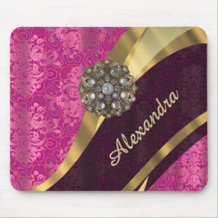 Tapis De Souris Modèle de damas rose girly personnalisé