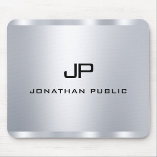 Tapis De Souris Modèle de monogramme élégant Faux Silver
