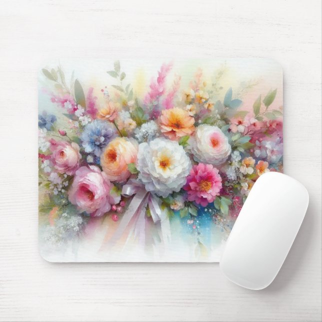 Tapis De Souris Modèle de peinture de fleurs à l'aquarelle (Avec souris)