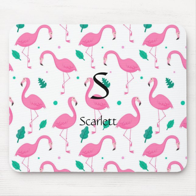 Tapis De Souris Modèle flamingo Monogramme et nom Personnalisé (Devant)