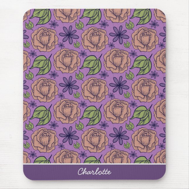 Tapis De Souris Modèle fleuri violet grande fleur avec nom (Devant)
