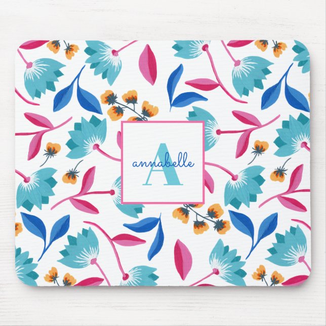 Tapis De Souris Modèle floral d'art folklorique monogramme (Devant)