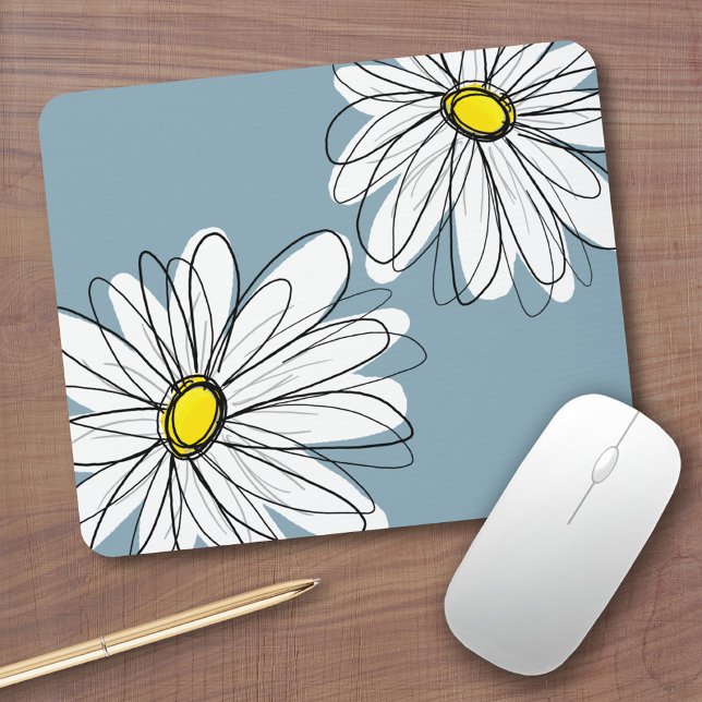Tapis De Souris Modèle floral lunaire en bleu gris jaune (Personalized mousepad - Add Photos and Custom Text)