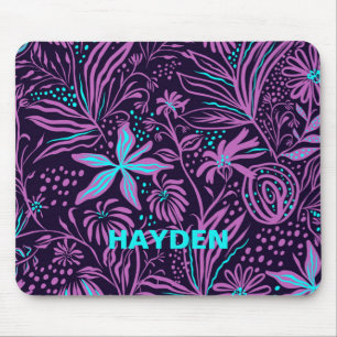Tapis De Souris Modèle floral moderne violet foncé Personnalisé