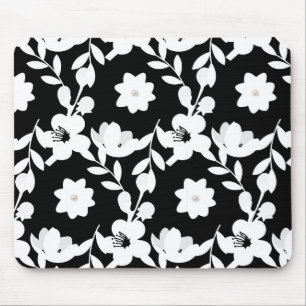 Tapis De Souris Modèle floral vectoriel noir et blanc