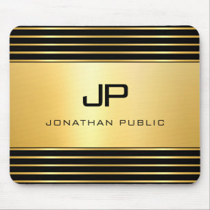 Tapis De Souris Modèle Monogramme moderne Noir et Or