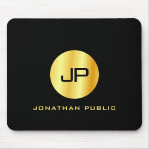 Tapis De Souris Modèle Monogramme Noir Et Or Élégant
