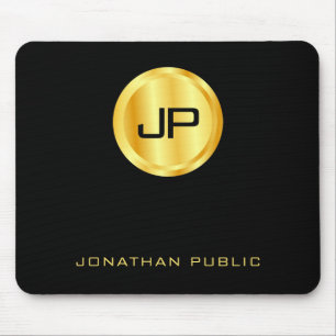 Tapis De Souris Modèle Monogramme Noir Et Or Élégant