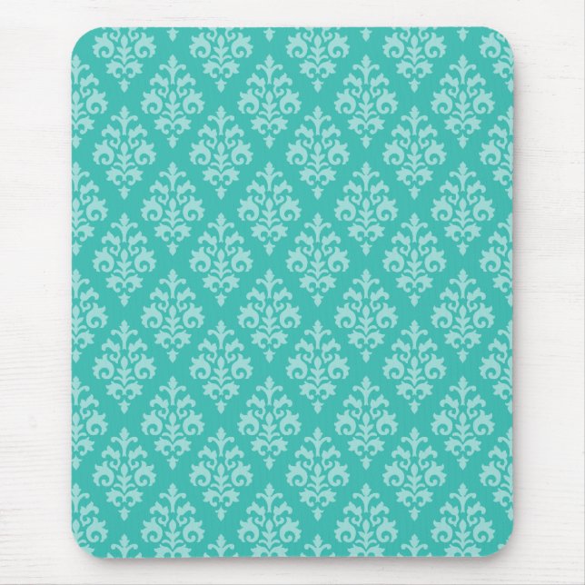 Tapis De Souris Modèle Turquoise vert et Mint Damask (Devant)