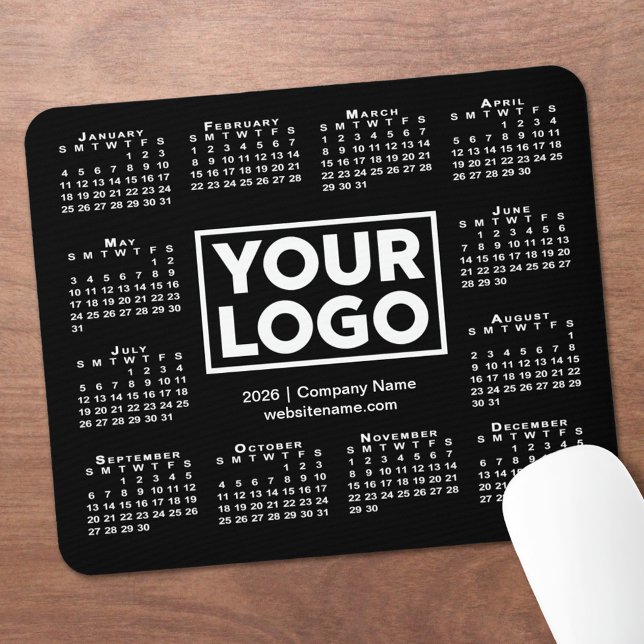 Tapis De Souris Modern 2026 Calendar Business Logo Black (Modern 2026 Calendar Business Logo Black Mouse Pad, in situ)