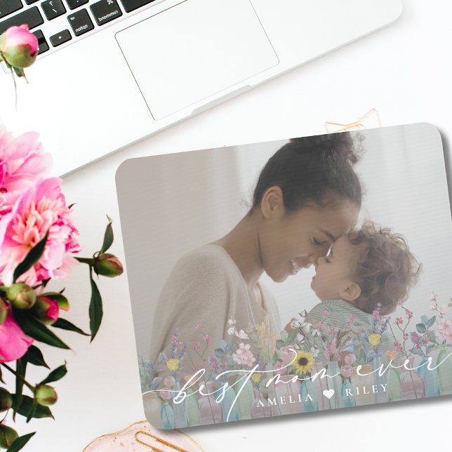 Tapis De Souris Modern Best Maman Jour Script Fleurs Élégantes Pho (Créateur téléchargé)