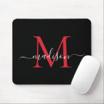 Tapis De Souris Modern Black Burgundy Red Monogram Girly Script<br><div class="desc">Modern Black Burgundy Maroon Red Monogram Elegant Girly Script Mouse Pad</div>