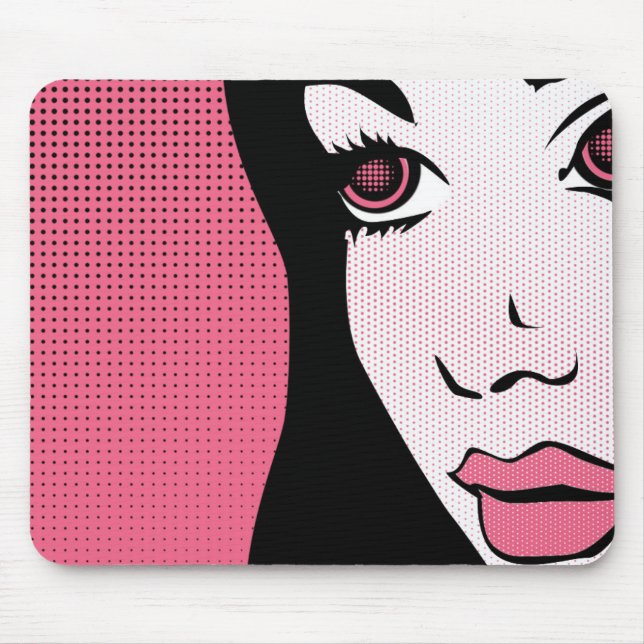 Tapis De Souris Modern Comic Book Pop Art of Woman's Face (Devant)