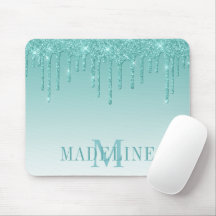 Modern Fashionable Teal Glitter Monogram