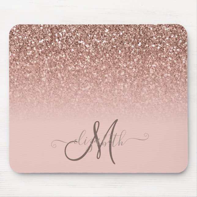 Tapis De Souris Modern Glitter Sequin Ombre Cool Monogram (Devant)