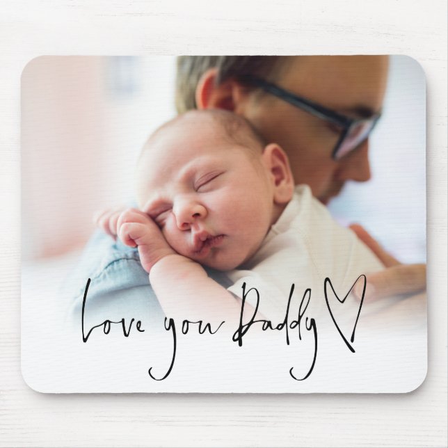 Tapis De Souris Modern Love You Papa Script Name Photo Overlay (Devant)