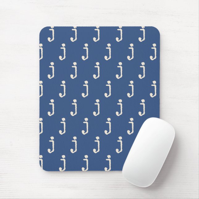 Tapis De Souris Modern Monogram Letter Typewriter Typography Blue (Avec souris)
