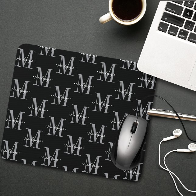 Tapis De Souris Modern Monogram Minimal Black White (Créateur téléchargé)