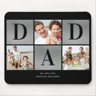 Tapis De Souris Modern Photo Collage Dad Black Silver Mouse Pad