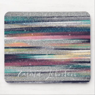 Tapis De Souris Modern Pink Blue Gold Glitter Brush Strokes Paint