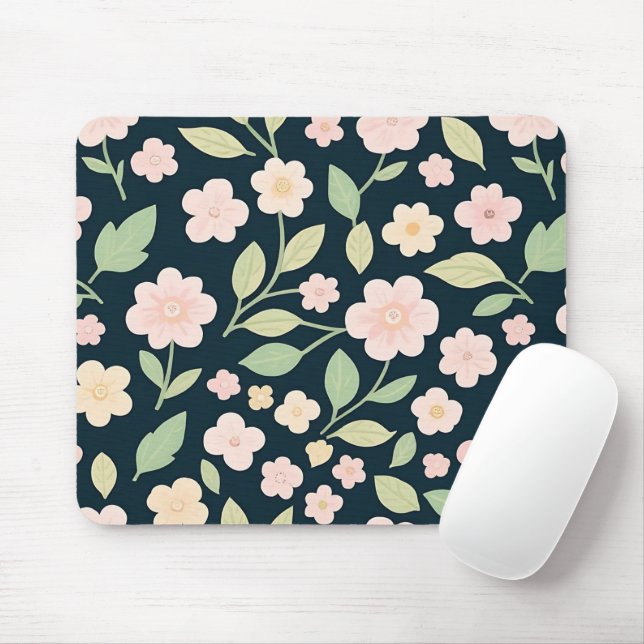 Tapis De Souris Modern Pink Wildflowers Pattern (Avec souris)