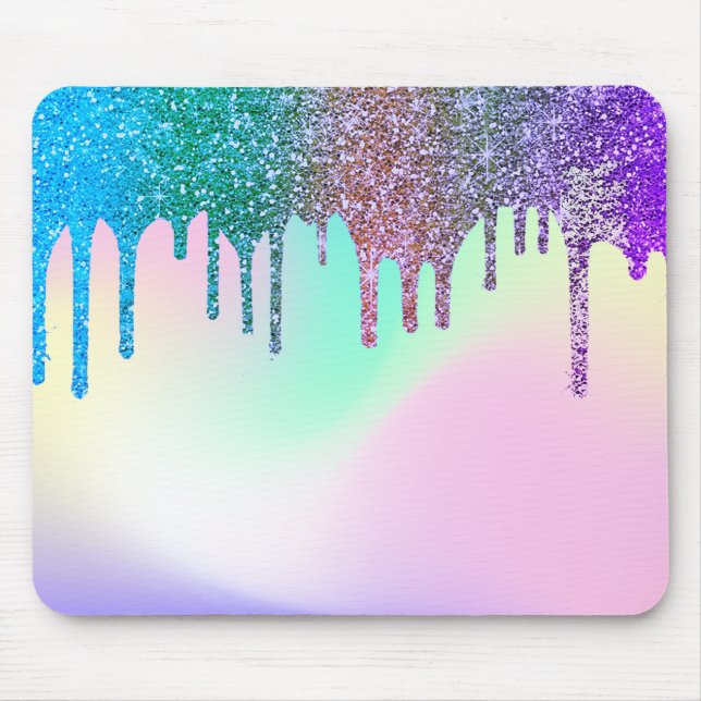 Tapis De Souris Modern Rainbow Glitter Drips Holographic (Devant)