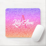 Tapis De Souris Modern Rainbow Glitter Personalized Monogram<br><div class="desc">Decorate your office desk with this Modern Rainbow Glitter Personalized Monogram Mouse Pad.  This stylish design has a pretty trendy rainbow faux glitter background.  Name is in white trendy script lettering and initial is large darker pink on the center.  Click personalize template option and follow the prompts.</div>