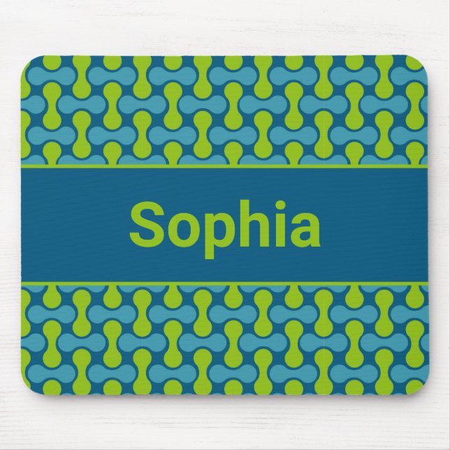 Tapis De Souris Modern Retro Link Pattern in Blue and Green (Devant)