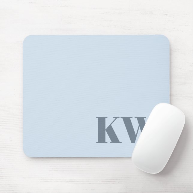 Tapis De Souris Modern Soft Blue Monogram Initials Personalized (Avec souris)