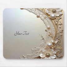 Modern White Flowers Pearls Mousepad